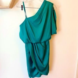 Aqua Dresses Emerald Satin Green One Shoulder Mini Dress